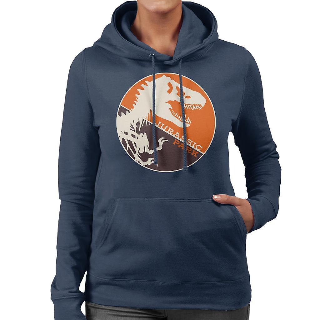 Jurassic Park T Rex Orange Background Skeleton Silhouette Women's Hooded Sweatshirt Navy Blue Small