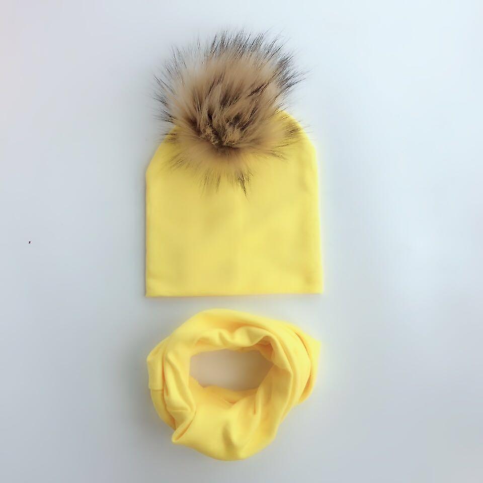 Slowmoose Autumn & Winter Baby Beanie Bonnet And Collar Scarf Set yellow 6 months-4 year old