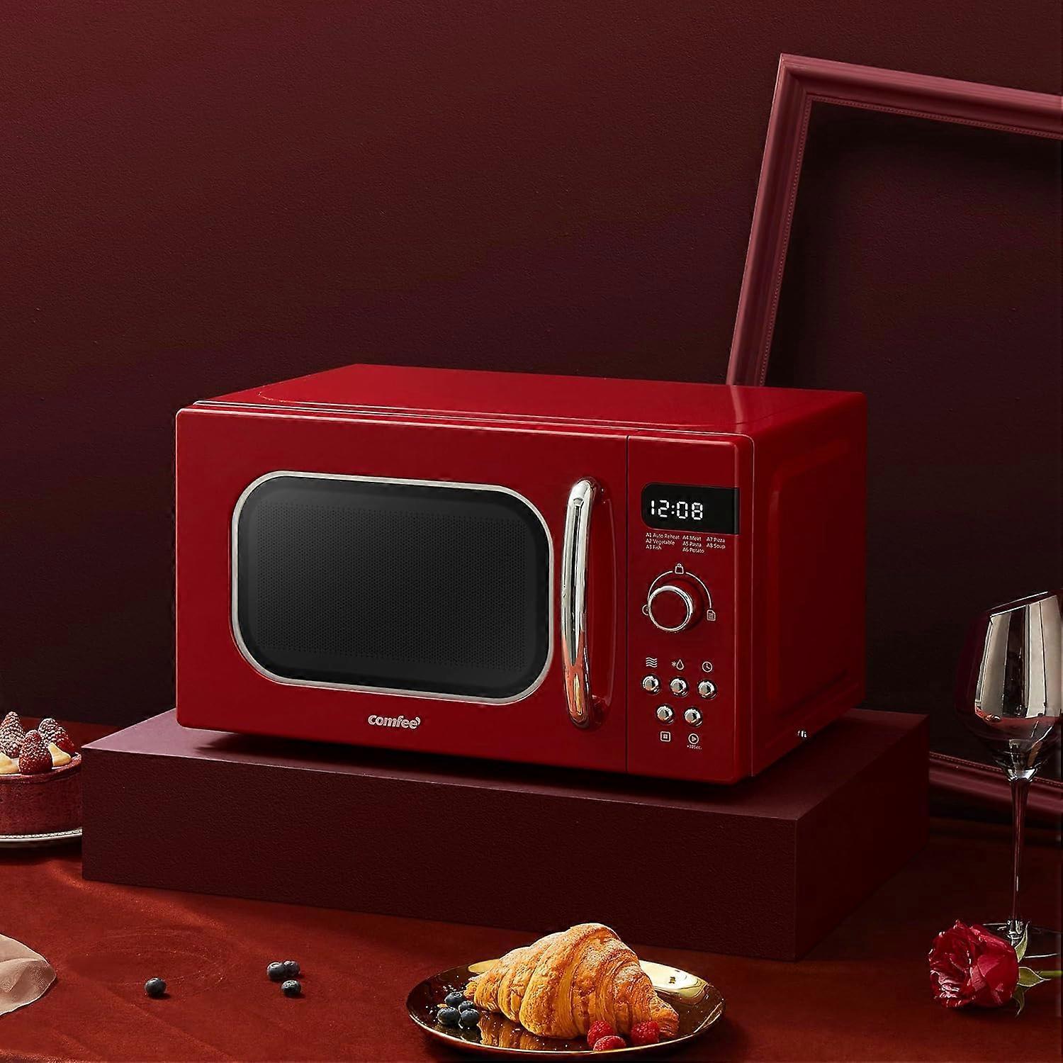 Living And Home 800W 20L Retro Microwave Oven with LED Display Red