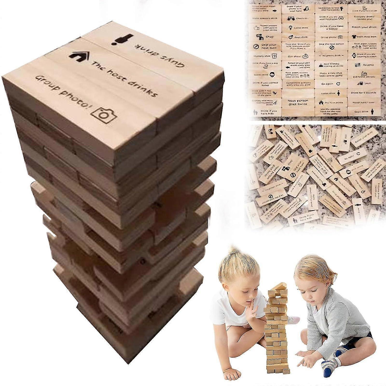 Unbrand 48pcs Party Drinking Game-Tumbling Tower Blocks Questions Drinking Game, Wooden Stacking Blocks,Party Drinking Tumbling Tower Game