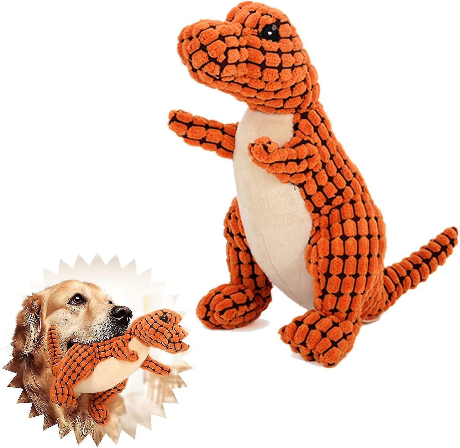 Tianzun Indestructible Robust Dino, Interactive Squeaky Robustdino Dog Toys For Aggressive Chewers, Stuffed Dog Chewer Toys Brown