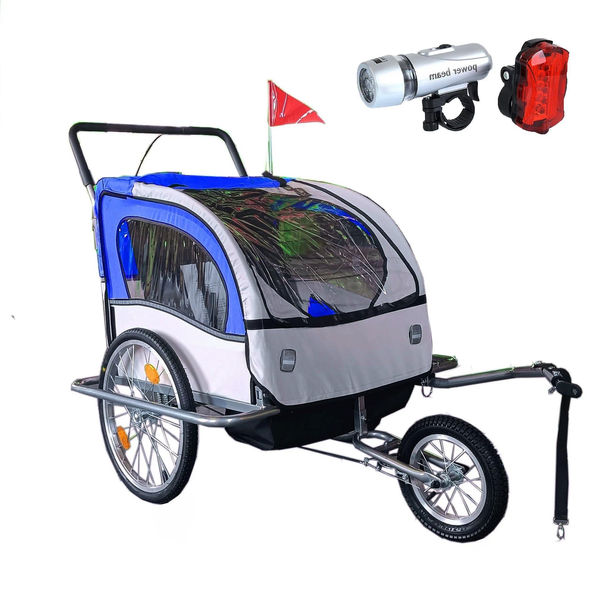 Viking Choice Child bike trailer - bicycle trailer - with shock absorber - blue Blue/Grey