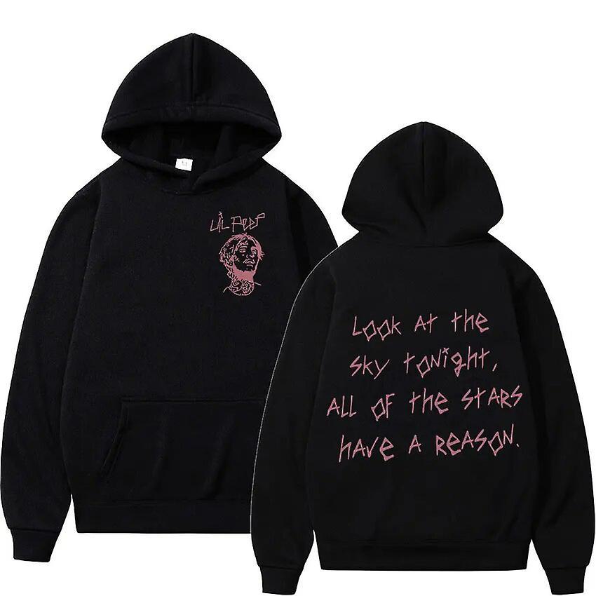 Visgaler Rapper Lil Peep Tour Concert Hoodie Men's Hip Hop Fashion Pullover Sweatshirt Unisex Casual Long Sleeve Hooded Gothic Streetwear Black L