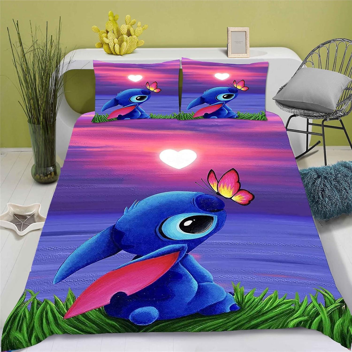 Kerota Lilo und Stitch Stitch Bedding Set, for Teens, Lilo & Stitch, D Print, Duvet Cover, Single Bed Single135x200cm