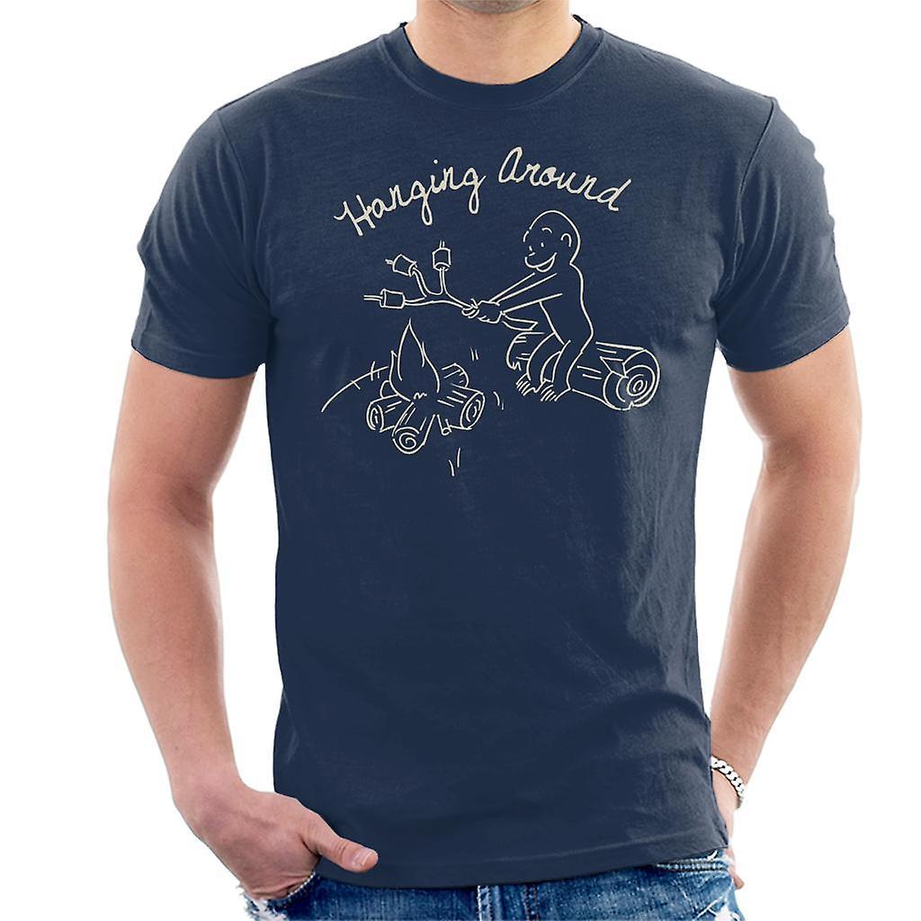 Curious George Hanging Around The Campfire Men's T-Shirt Navy Blue Small