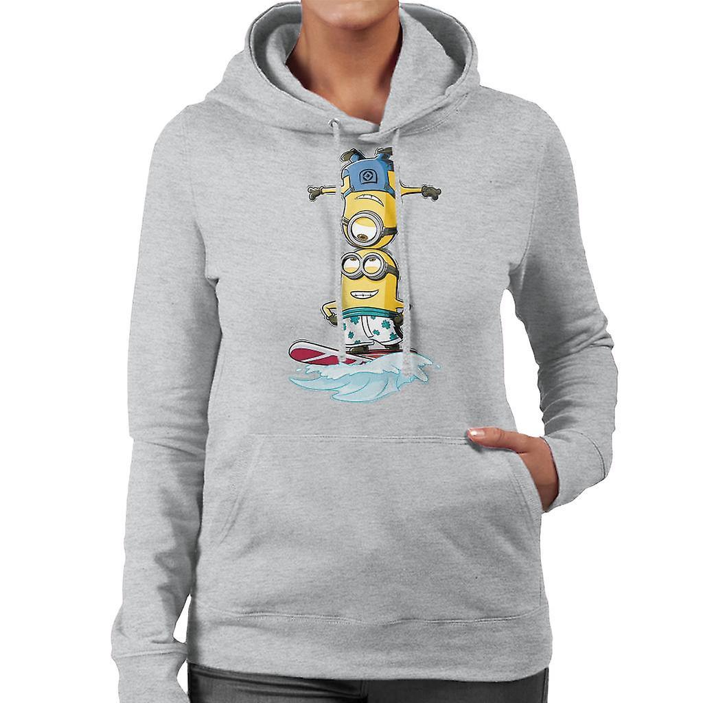 Despicable Me Minions Head Surfing Women's Hooded Sweatshirt Heather Grey Large