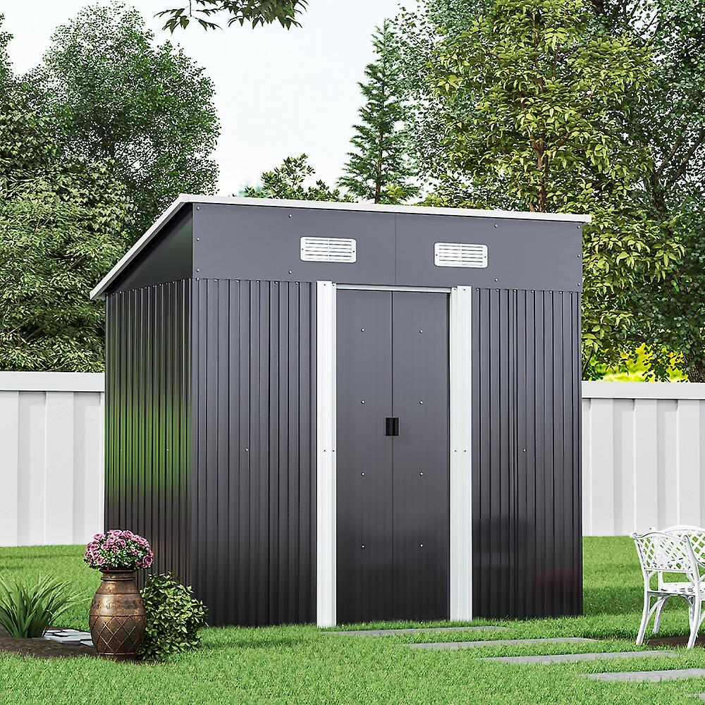 Living And Home 4ft x 6ft Metal Garden Tool Storage Shed WITH Foundation