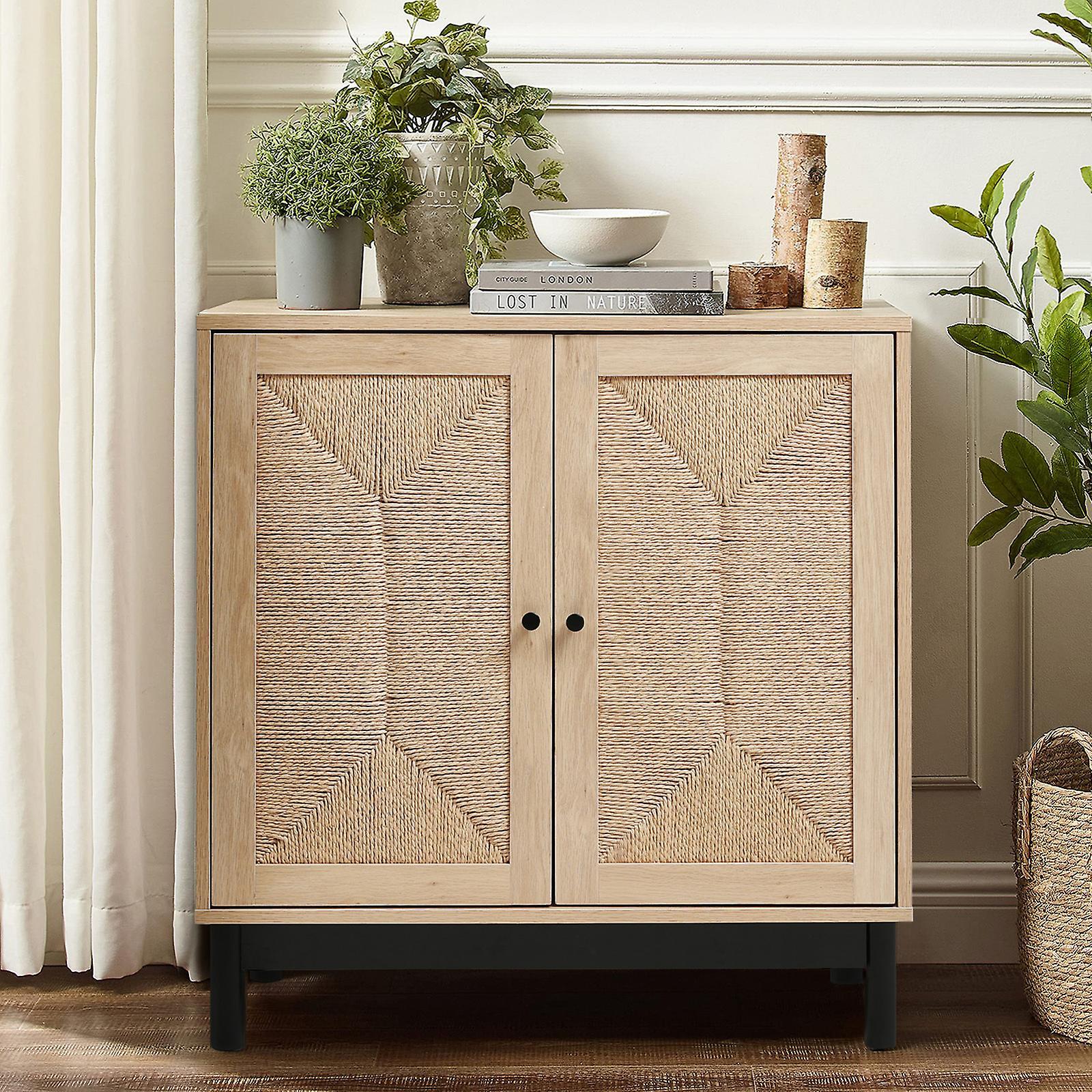 Living And Home Livingandhome Sideboard with Woven Doors Rustic Wooden