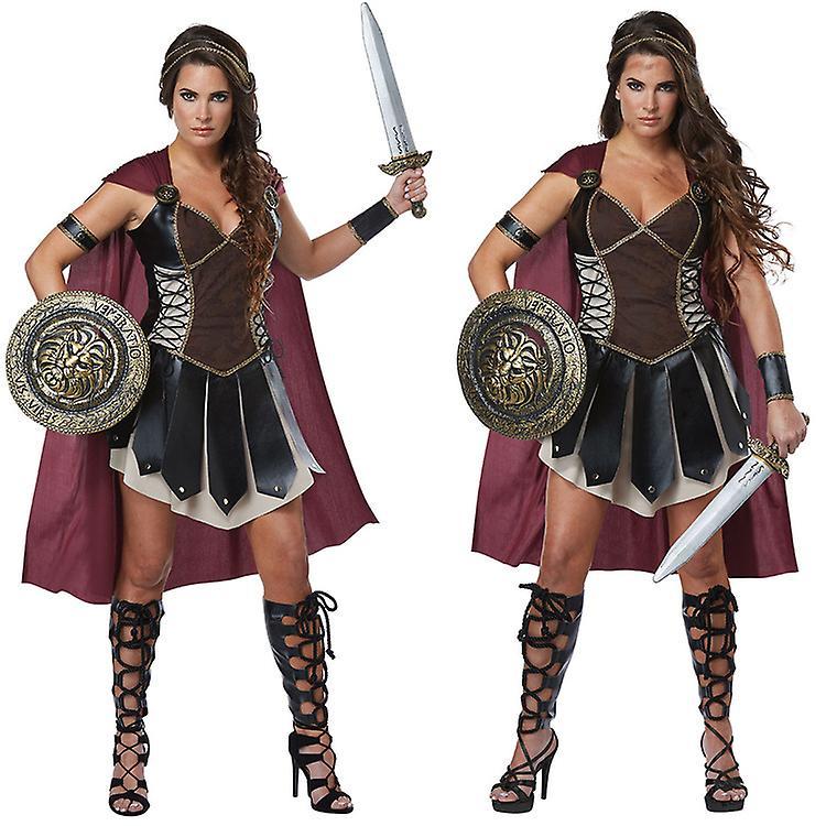 Baiyis Medieval Roman Xena Warrior Costume For Women Spartan Warrior Cosplay Halloween Carnival Costume Clothing only L