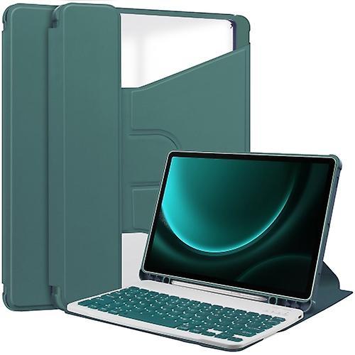 Mycase For Samsung Galaxy Tab S9 Fe+ 360 Rotation Transparent Smart Leather Case With Keyboard Dark Green