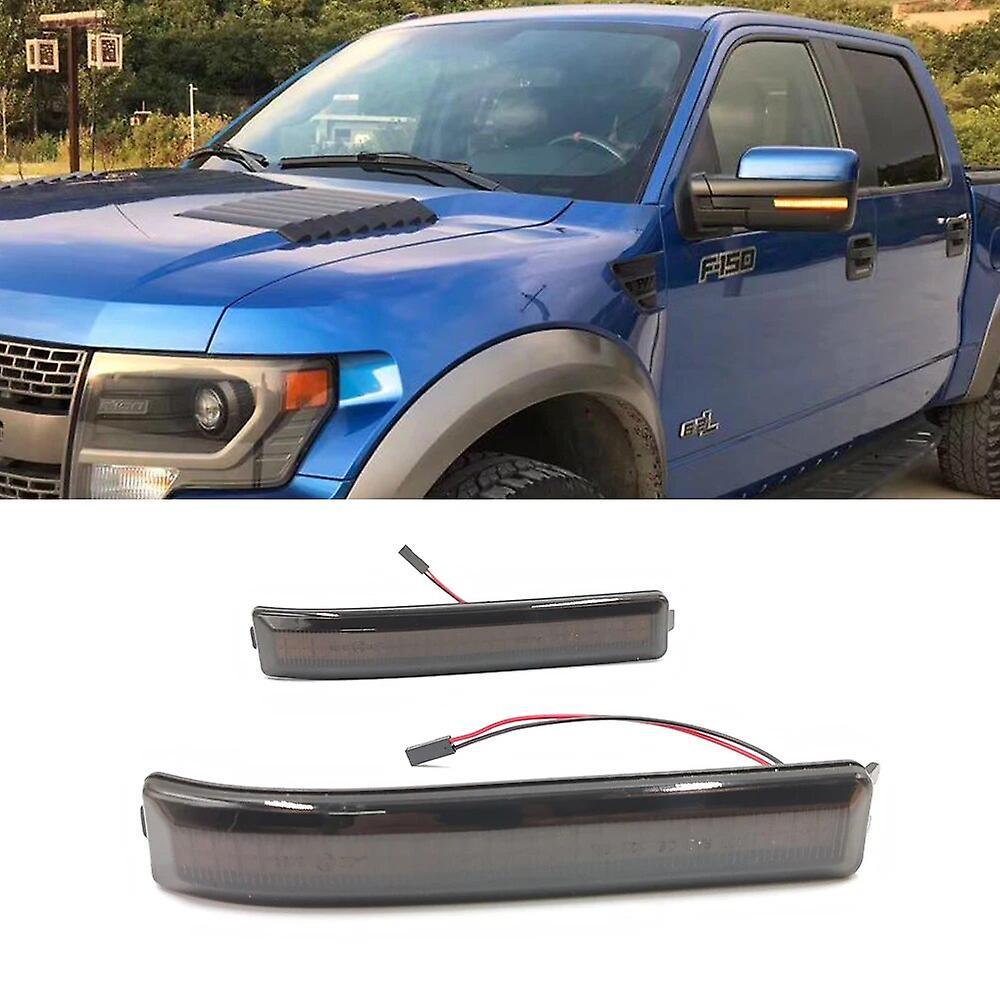 Eccpp 2PCS LED Side Wing Dynamic Turn Signal Flowing Rearview Mirror Light For Ford F150 SVT Raptor 2009 2010 2011 2012 2013 2014 Smoke shell Dynam...