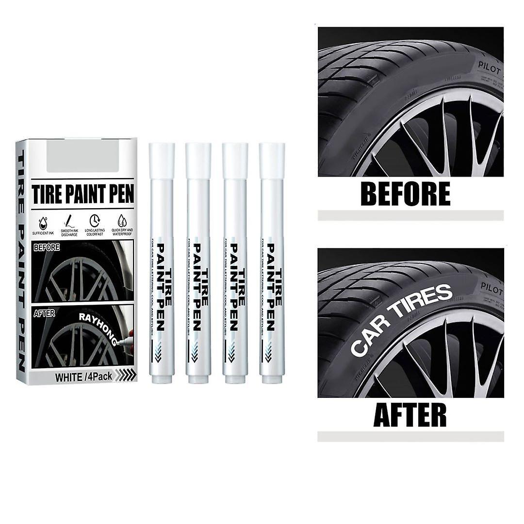 Frusde 4pcs White Paint Marker Pens White Marker Pen Tire Paint Marker Pen Waterproof Car Tire Graffiti Tracing Pen White Paint Marker Pens