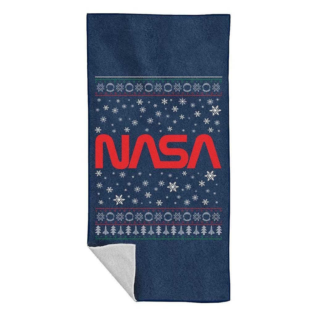 NASA 1975-1992 Logo Christmas Knit Pattern Beach Towel Navy Blue 70 x 140cm