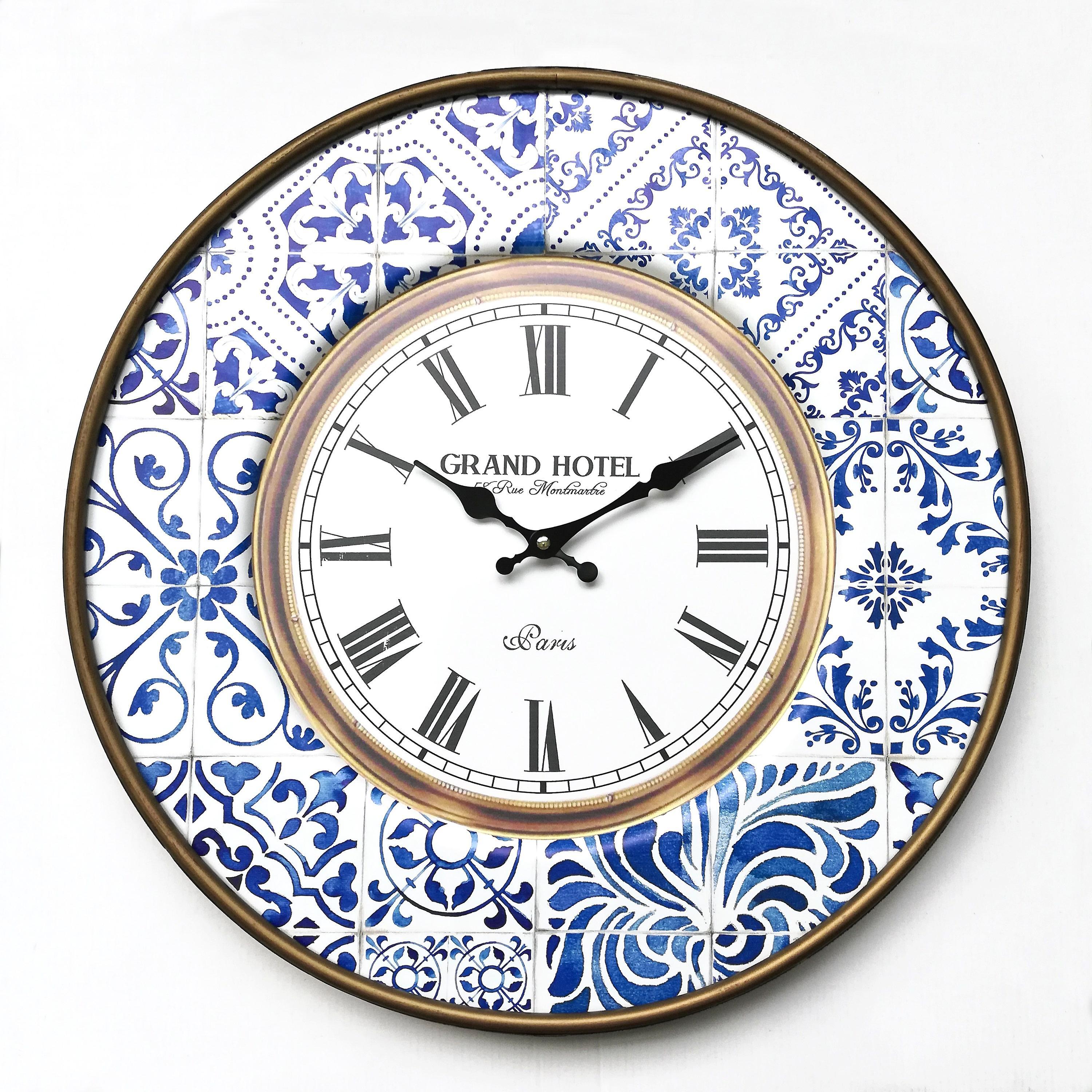 Mobili Rebecca Rebecca Mobili Decorative Clock Metal White Blue Analog 50x50x4.5