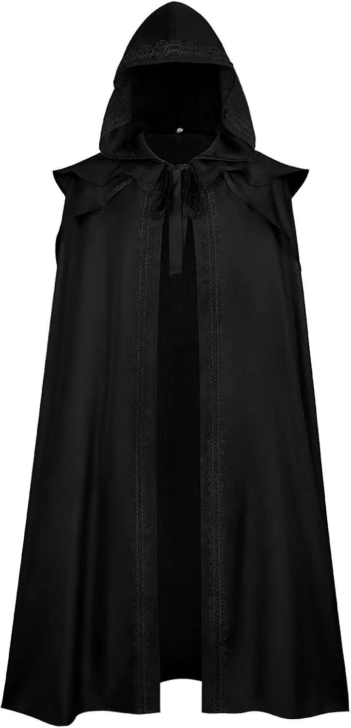 Morakot Unisex Gothic Mysterious Renaissance Wizard Witch Hooded Cloak Halloween Cosplay Costume Party Cape 2022-black XX-Large