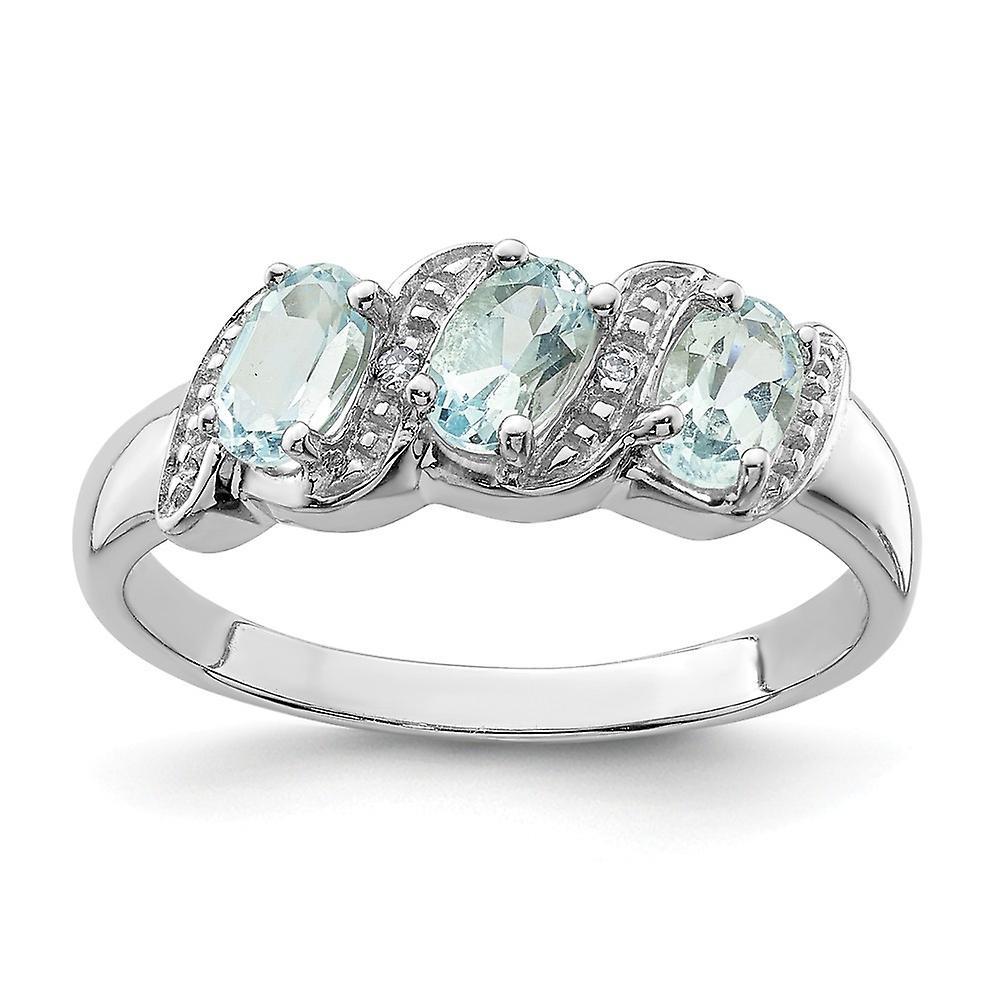 JewelryWeb 925 Sterling Silver Rhodium Aqua and Diamond Ring Measures 2mm Wide Jewelry Gifts for Women - Ring Size: 6 to 8