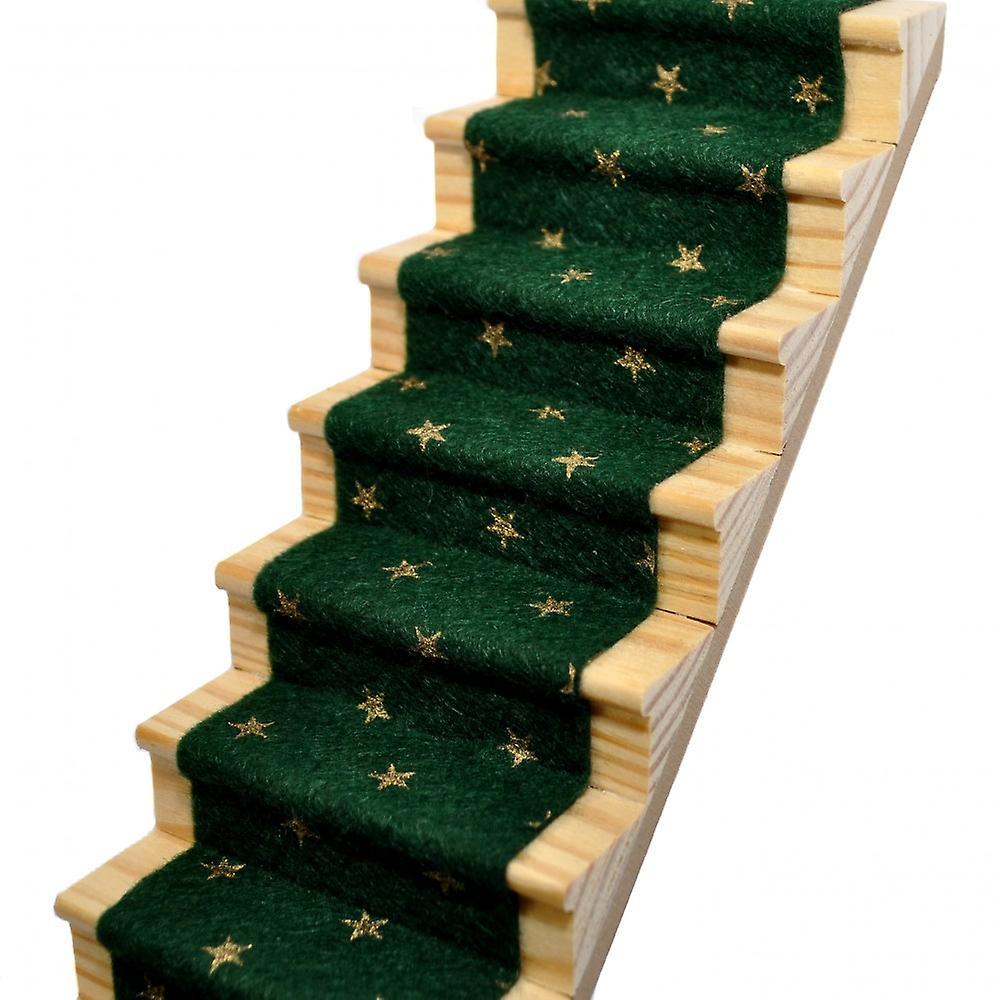 Melody Jane Dolls Houses Dolls House Ivy Green & Gold Stars Stair Carpet Runner Self Adhesive Flooring