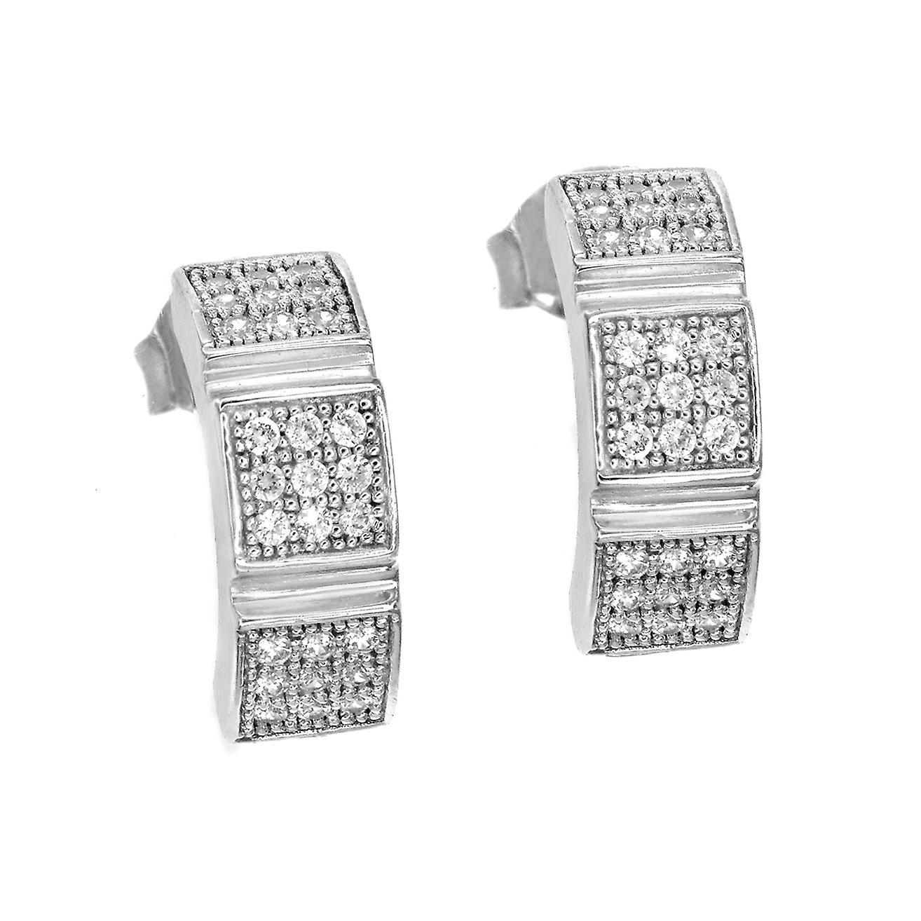 Sterling Silver  CZ Triple Block Drop Earrings - RE5834