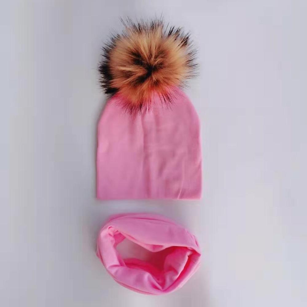 Slowmoose Autumn & Winter Baby Beanie Bonnet And Collar Scarf Set Brown pink 6 months-4 year old