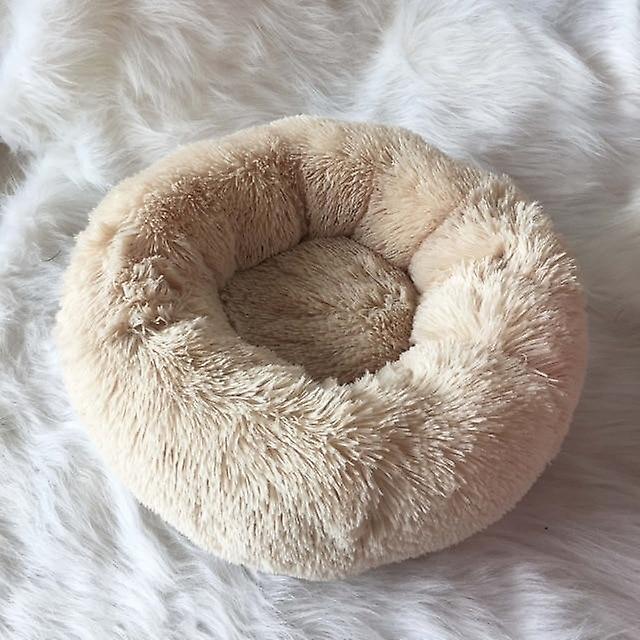 Slowmoose Luxury Soft Plush Round Shape Dog Sleeping Bed - Cat Puppy Sofa For Winter Light Yellow S Diameter 50cm