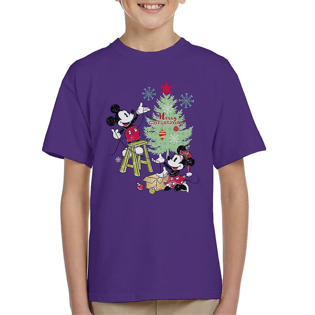 Disney Christmas Mickey And Minnie Mouse Decorating Kid's T-Shirt Purple X-Large (12-13 yrs)