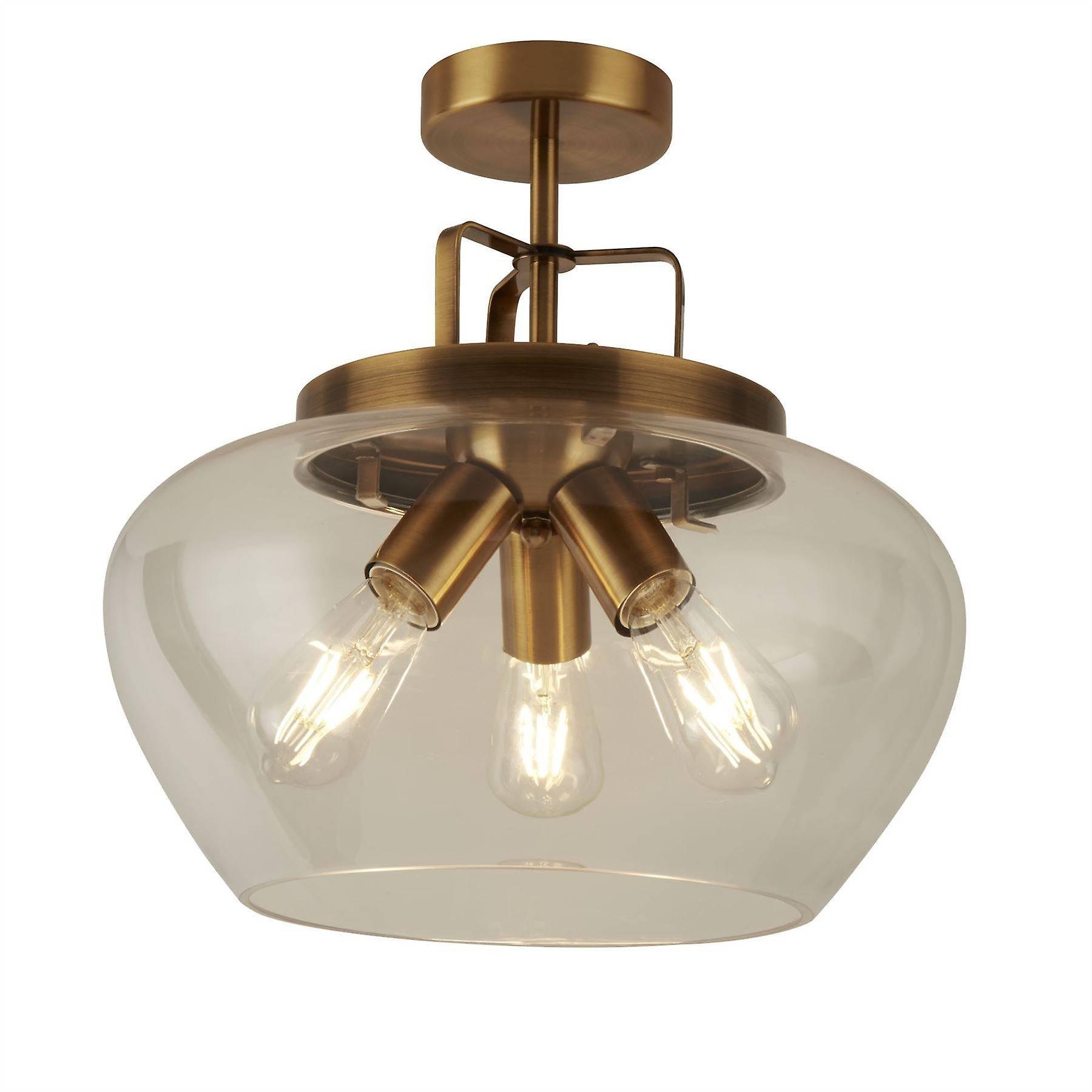 Searchlight Lighting Boule 3 Light Semi Flush Bronze, Glass, E27