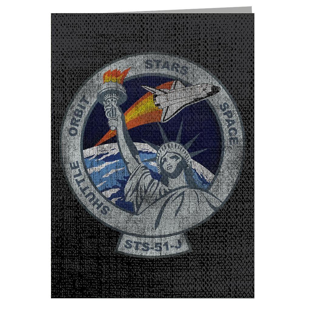 NASA STS 51 J Atlantis Mission Badge Distressed Greeting Card Black 14.5 x 21cm