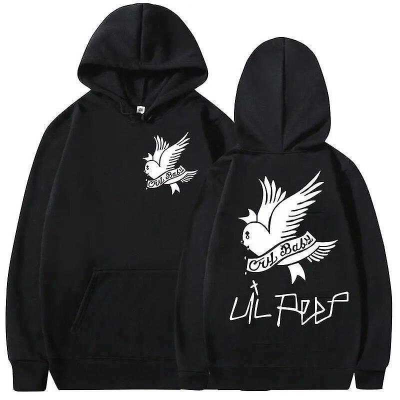 BF SOCIETY Rapper Lil Peep Print Graphic Hoodie Men Women Hip Hop Fashion Sweatshirt Men Loose Oversized Pullover Hoodies Fleece Streetwear Black M