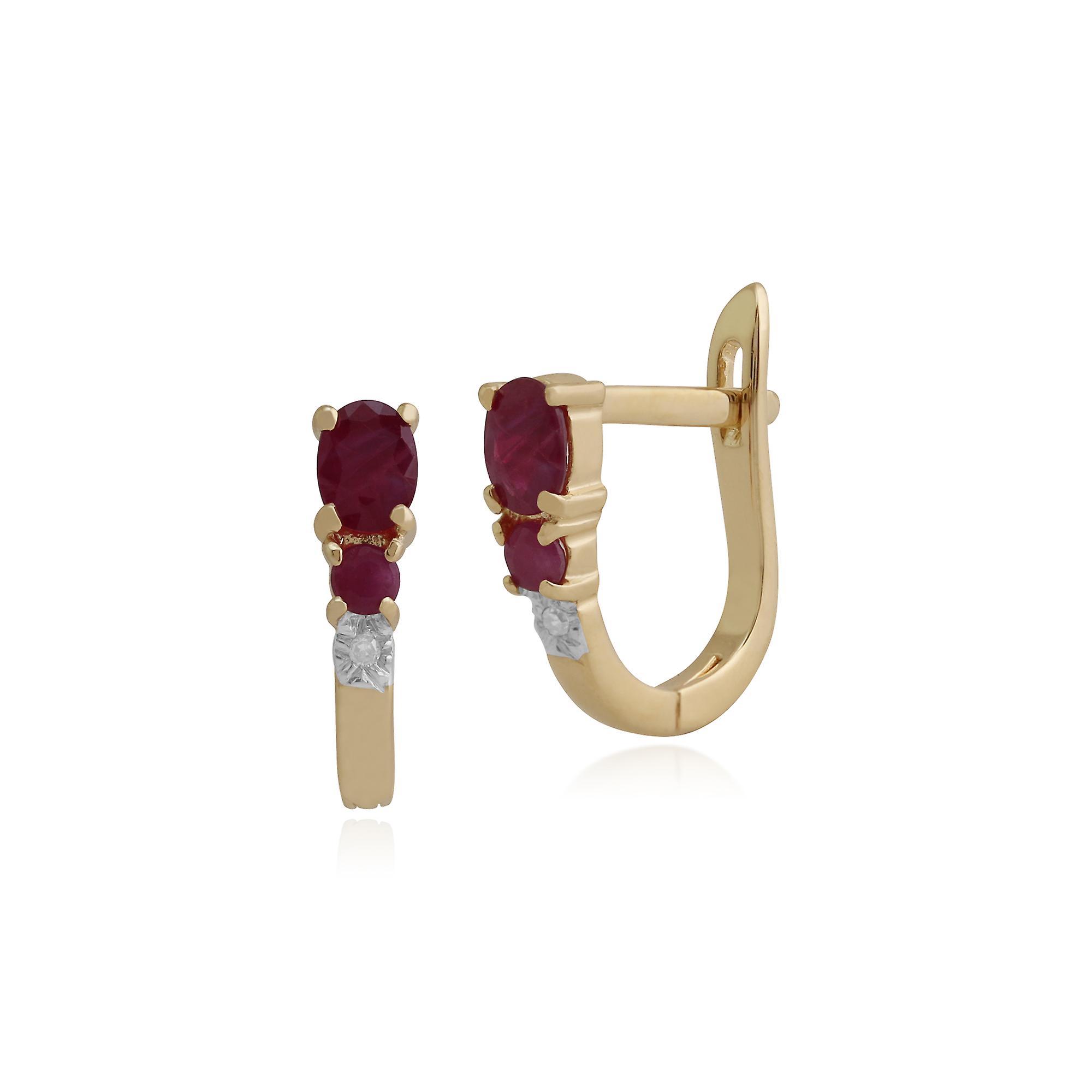 Gemondo Classic Oval Ruby & Diamond Omega Back Hoop Earrings in 9ct Yellow Gold 183E0407079 Red One Size