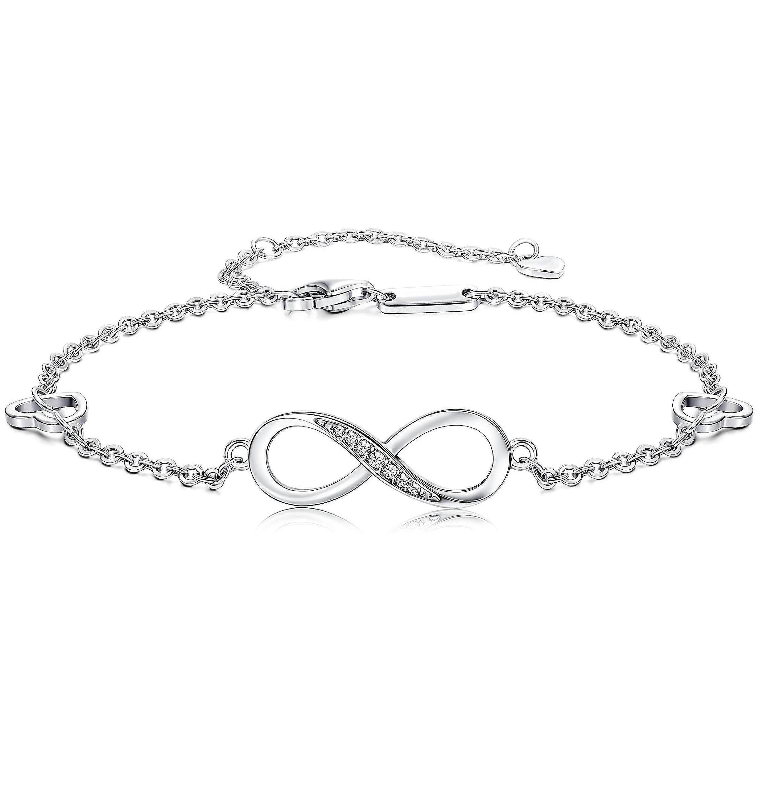 Linkunning 925 Sterling Silver Infinity Anklet Bracelet for Women Girls Adjustable Foot Jewelry Gift Silver