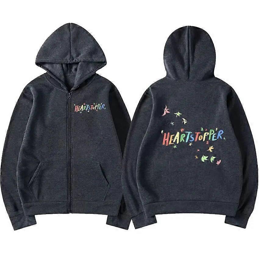 Redkid TV Show Heartstopper Zipper Hoodie Men Women harajuku aesthetic Zip Up Sweatshirt Fashion pullover Coats Hooded Loose Streetwear Dark gray XL