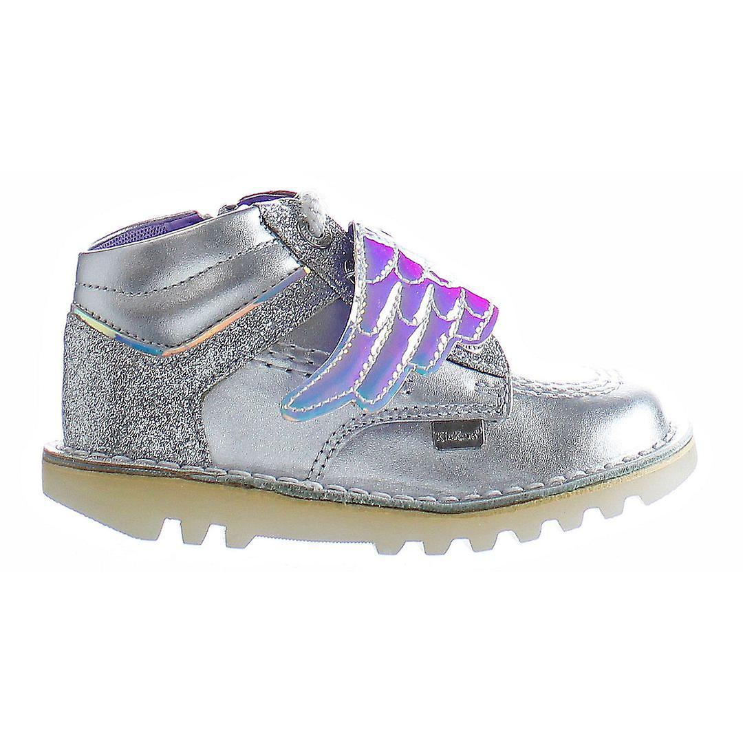 Kickers Kick Hi Angelic Lace-Up Silver Synthetic Kids Boots 1 15908 UK 8.5K EU 26