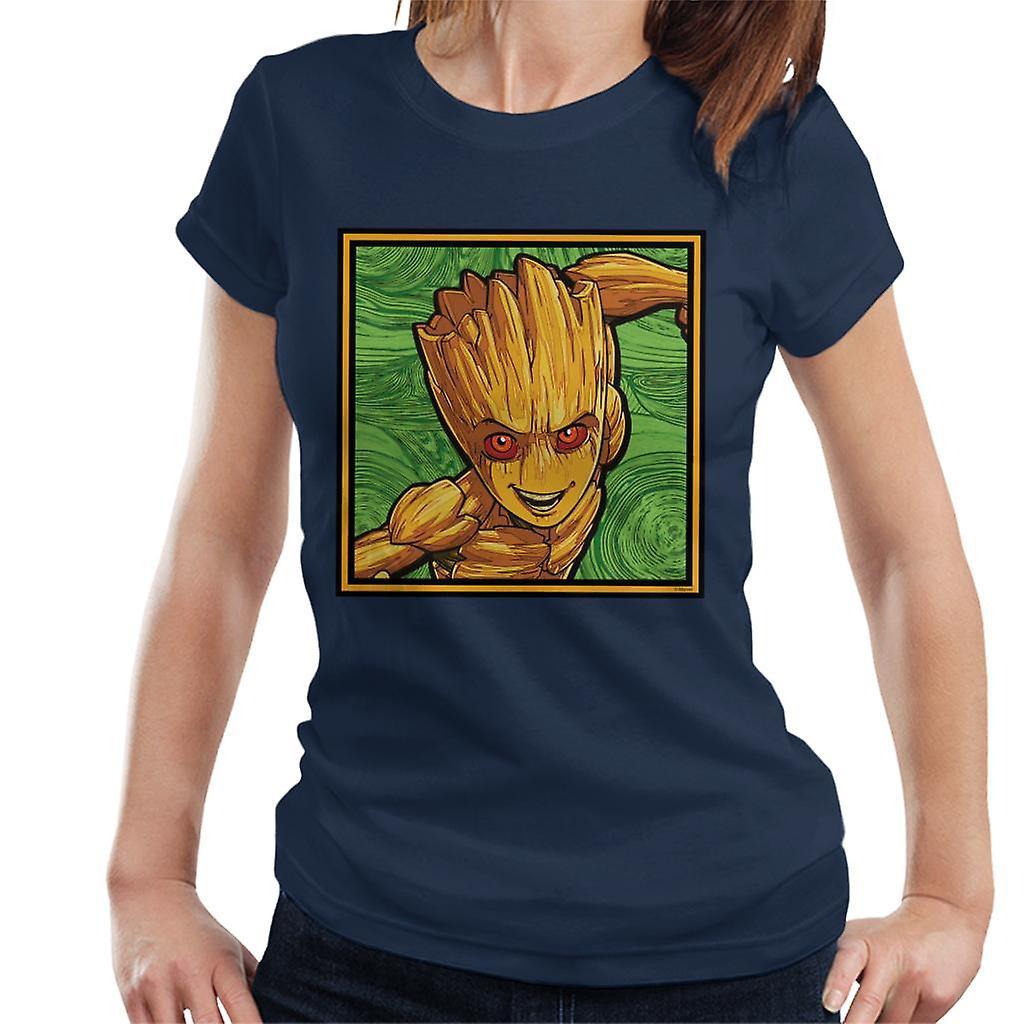 Marvel Guardians Of The Galaxy Teenage Groot Grin Women's T-Shirt Navy Blue Large