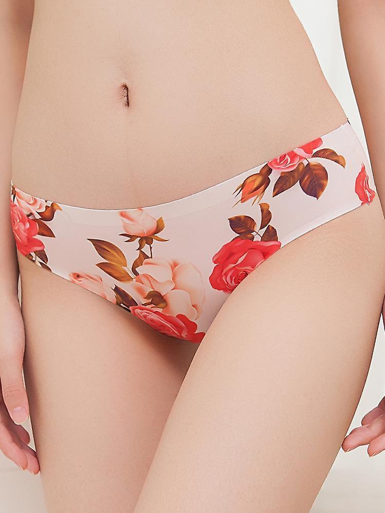 GreenZech Floral printed seamless ultra-thin low waist thong briefs Red 8