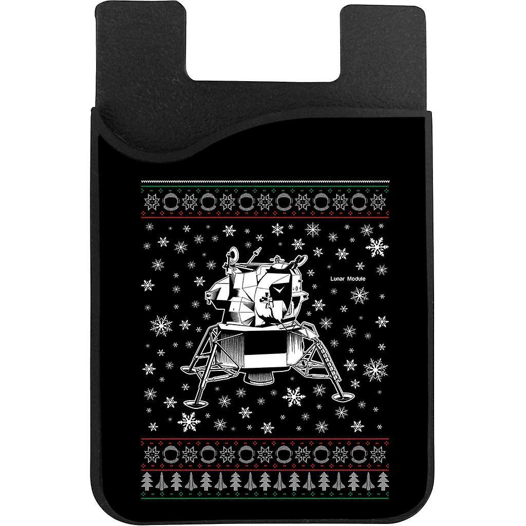 NASA Apollo Lunar Module Christmas Knit Pattern Phone Card Holder Black 5.5cm x 8.5cm