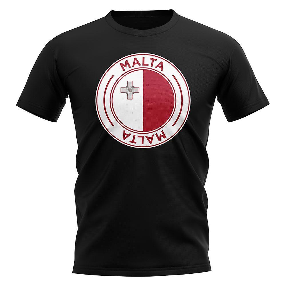 UKSoccerShop Malta Football Badge T-Shirt (Black) XL (45-48 inch)