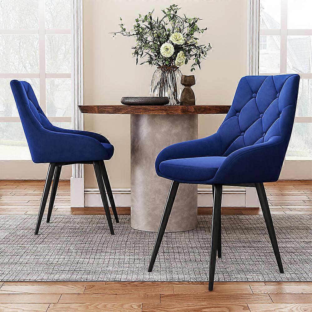 Living And Home Set of 2 Dining Chair Velvet Button Upholstered Seat with Metal Legs for Living Room Lounge Home Blue