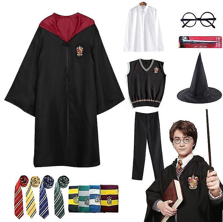 Lequeen Child Boy Girl Wizard Harry Potter Fancy Dress Cloak Costume Cosplay Halloween Costume Carnival Suit red 145cm-9-10 Years