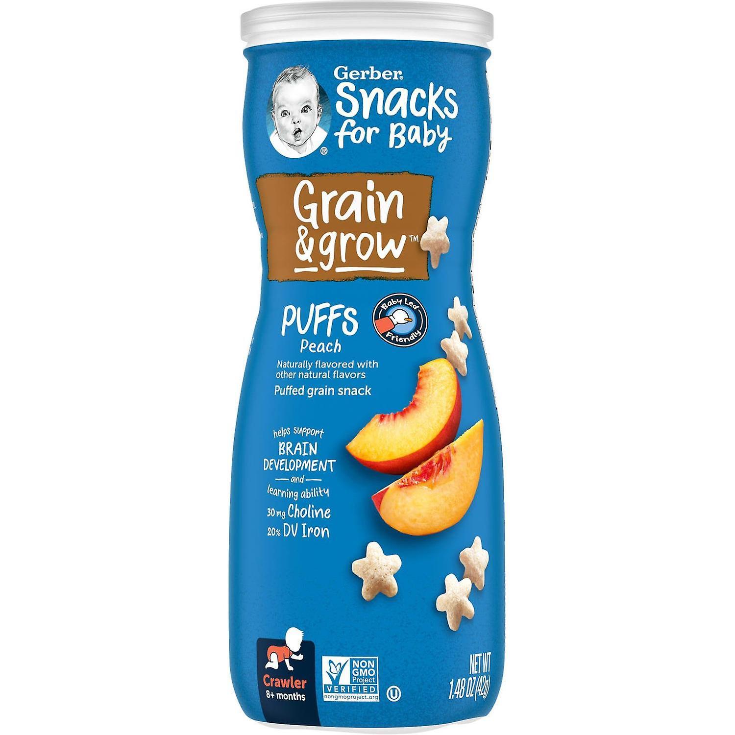 Gerber, Snacks for Baby, Grain & Grow, Puffs, 8+ Months, Peach, 1.48 oz (42 g)