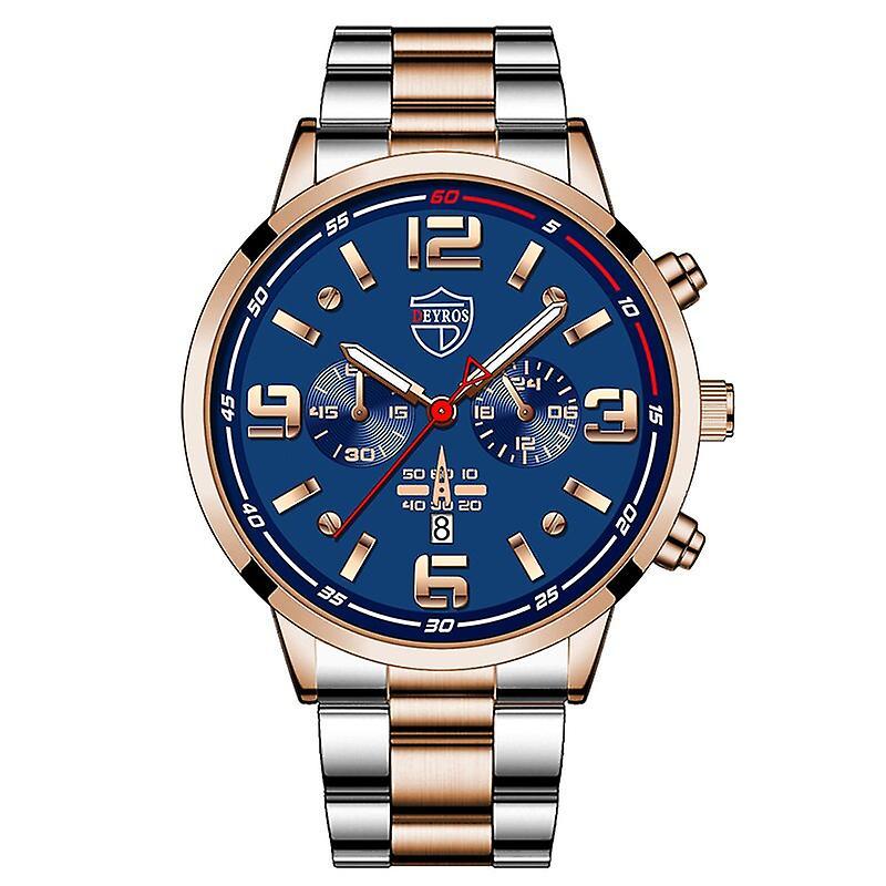 Dinoply 2023 Luxury Fashion Mens Calendar Watches Men Business Watch Male Stainless Steel Quartz Wrist Watch Luminous Clock Reloj Hombre White Blue