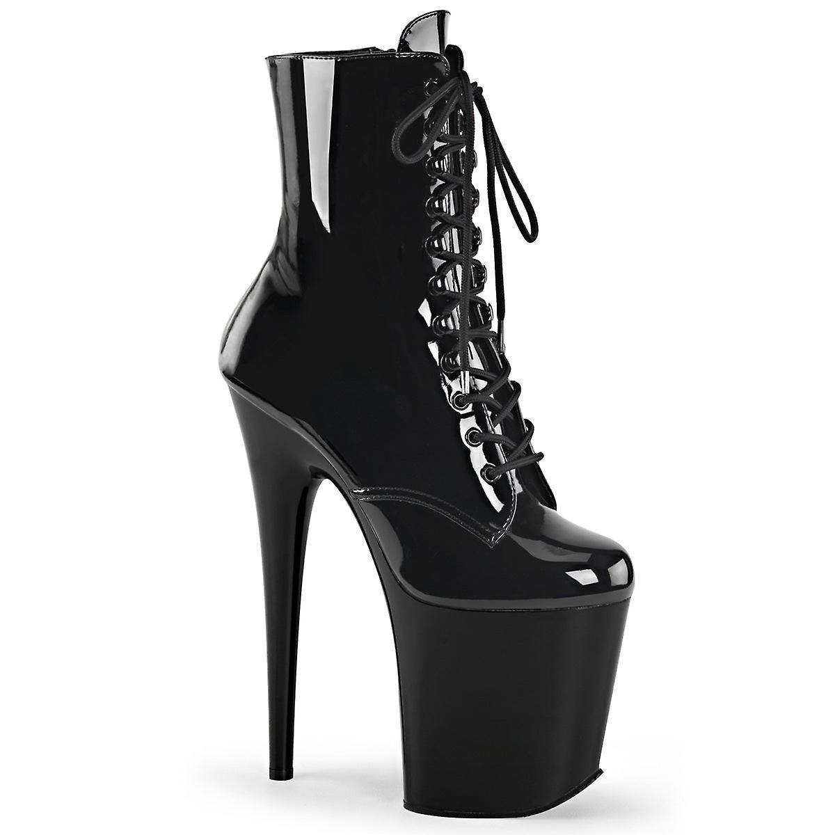 Pleaser Womens Ankle Boots Flamingo-1020 Blk Pat/blk Uk 10/eu 43/us 13