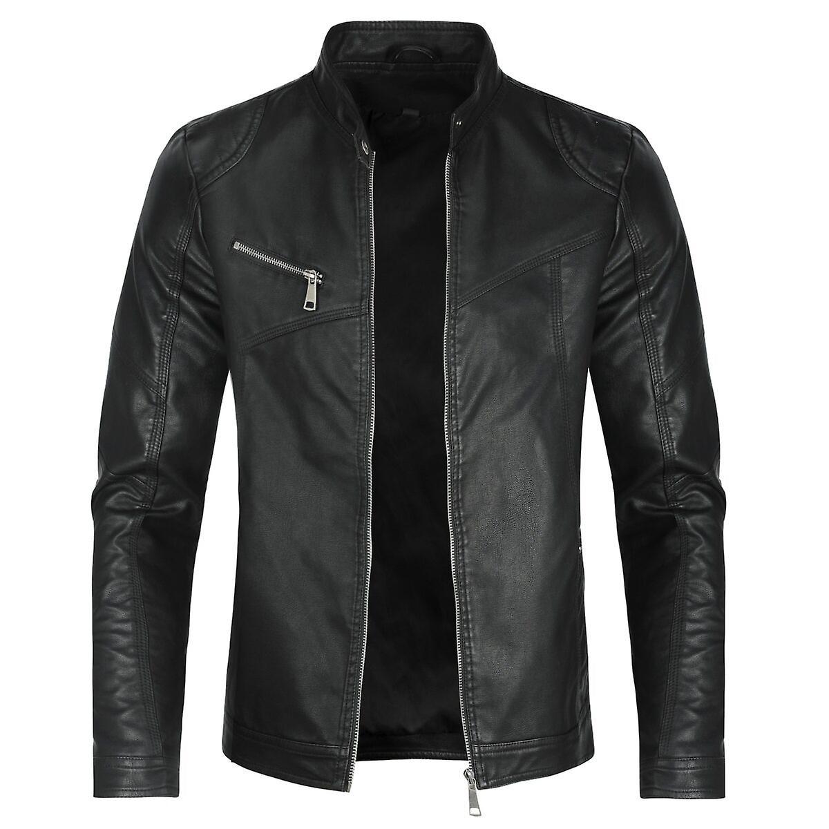 Sliktaa Mens Glossy Slim Fit Waterproof Leather Jacket Black M