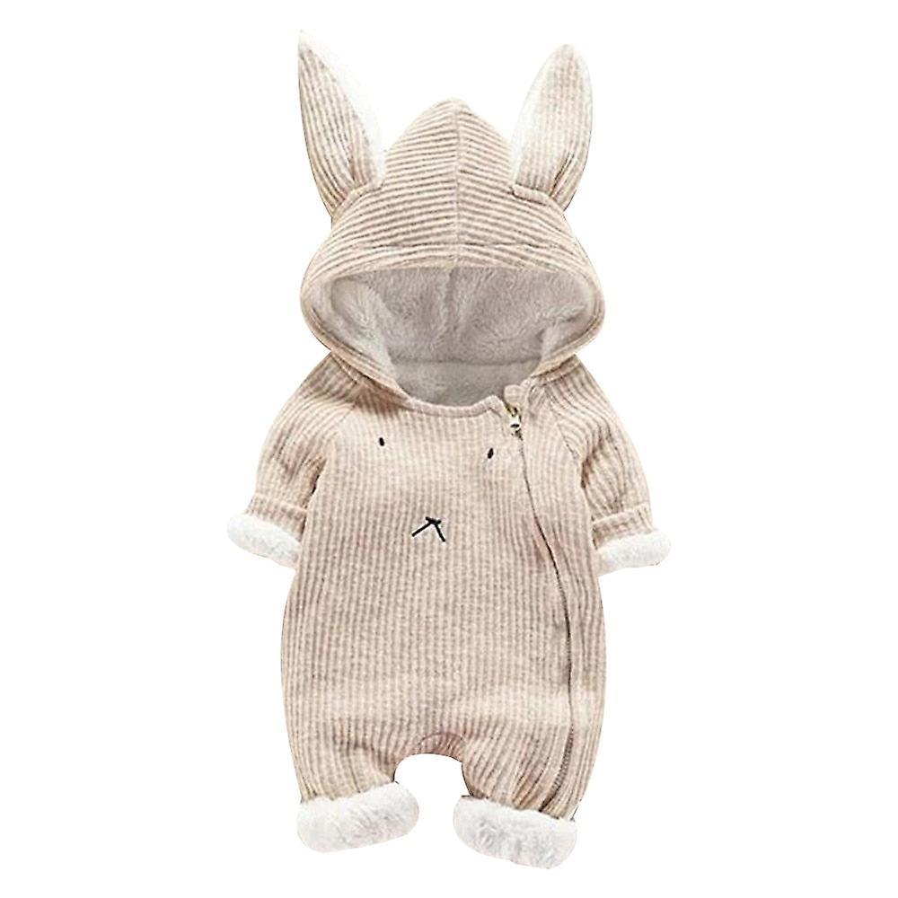 Slowmoose 3d Rabbit Ear Design, Hooded Warm Romper For Newborn Khaki 18M