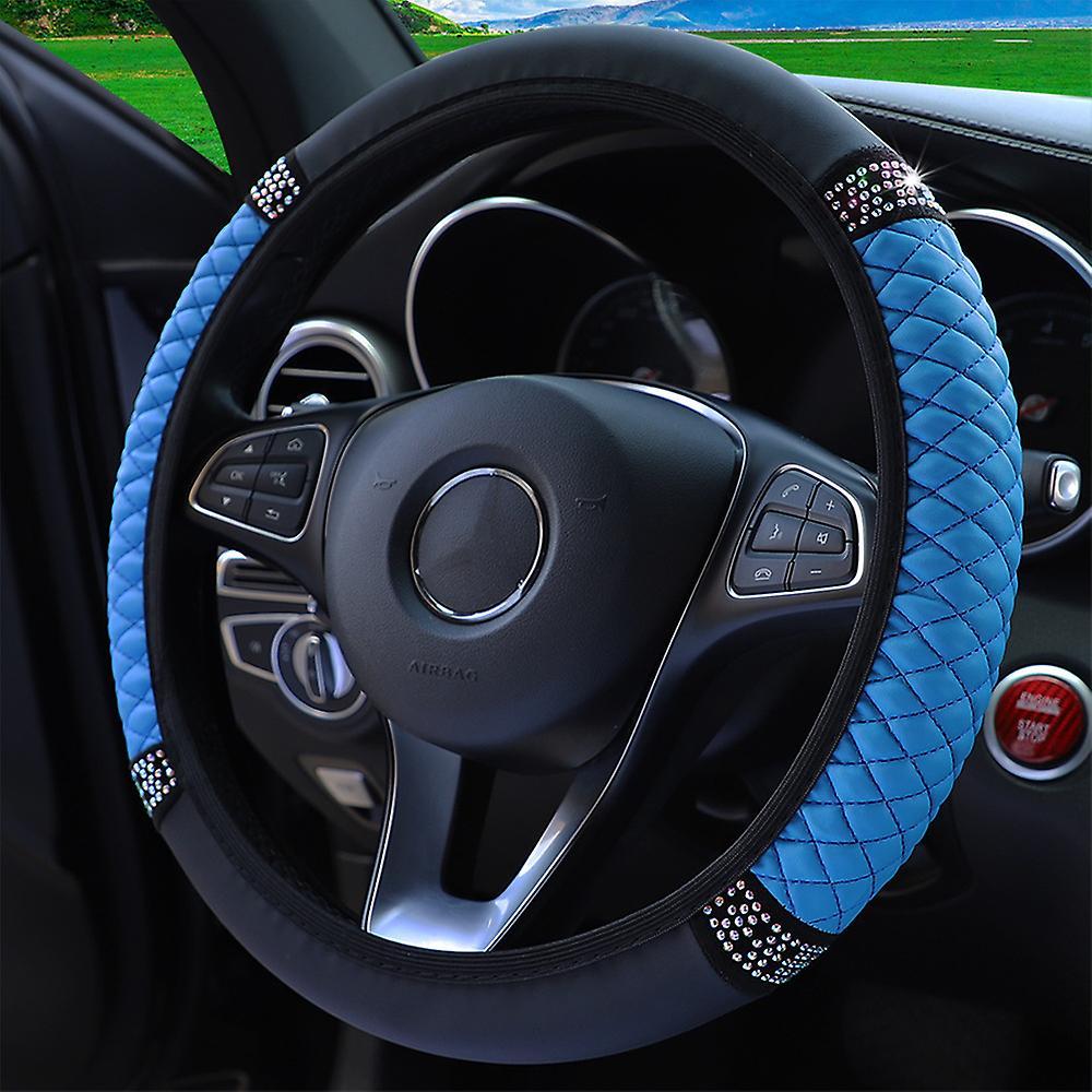 Yesfit Bling Soft Leather Steering Wheel Cover, Colorful Rhinestones Auto Steering Wheel Protector BLUE