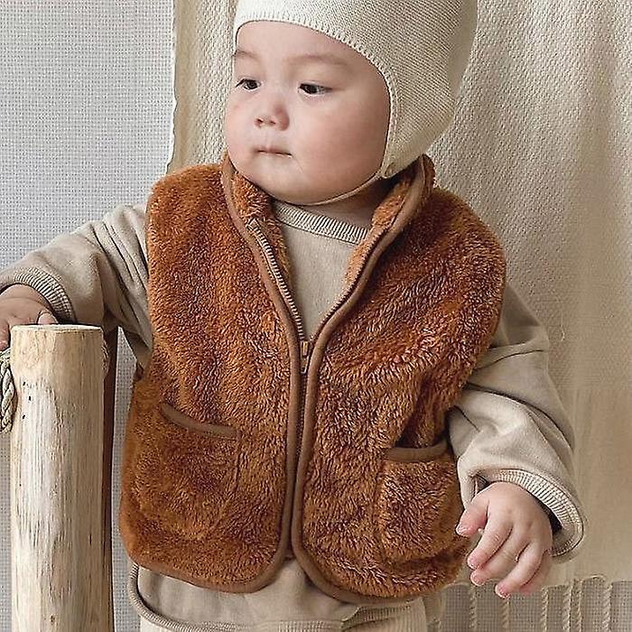 Slowmoose Autumn Winter Baby Thick Vest Berber Fleece Waistcoat - Plush Vest Baby Winter 9M / caramel