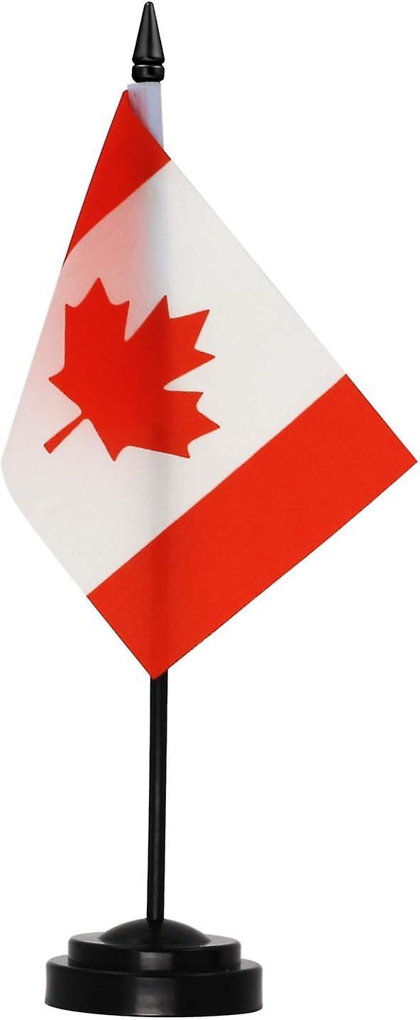 Get It Canada Deluxe Desk Flag Set 6 x 4 Inch Miniature French Desktop Flag with 12" Solid Pole Vivid Color and Fade Resistant Black Base and Spear...