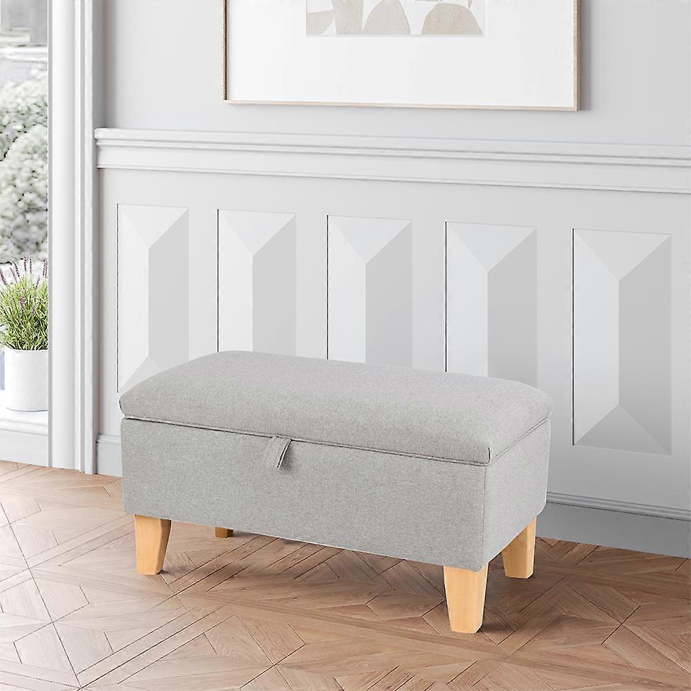 Living And Home Linen Upholstered Storage Ottoman Seat Footstool, Light Grey 49x33x35cm