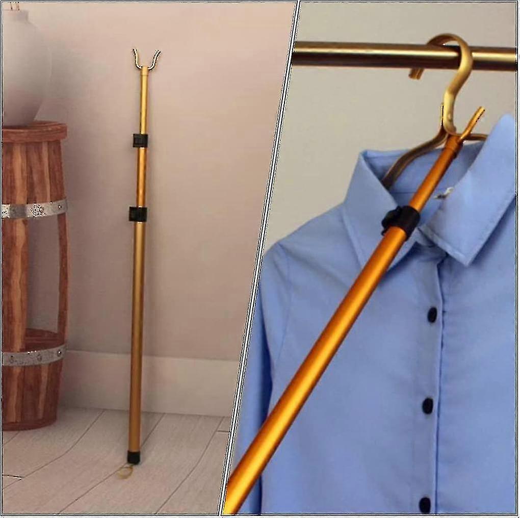 Weige Long Reach Pole Hook Clothes Drying Pole Telescoping Closet Reacher Pole Aluminum Alloy Adjustable Reach Stick