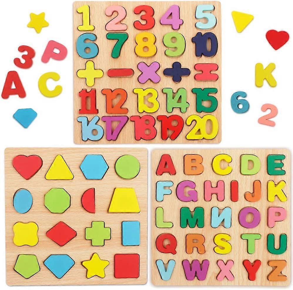 Ubiuo Wooden Puzzles for Toddlers, Wooden ABC Alphabet Number Shape Puzzles Toddler Learning Puzzle Toys for Kids 1-6 Years Old Boys & Girls, 3 in ...