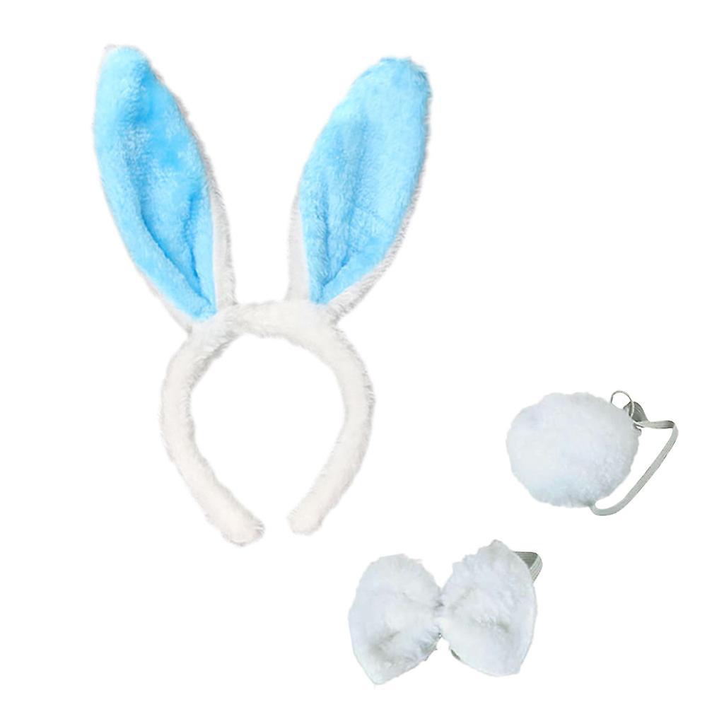 Flye Easter Bunny Rabbit Costume Set Ears Headband Bow Tie Tail Set Halloween Costume Blue